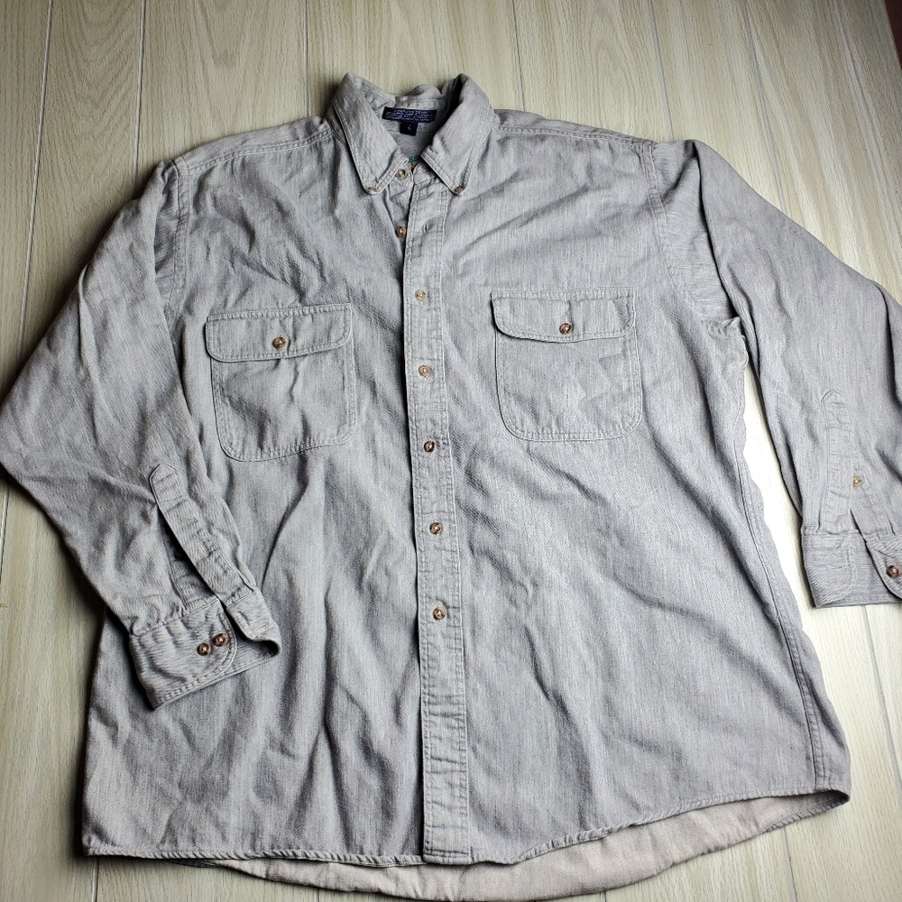 Vintage Stonewashed G.H. Bass Compass Denim Long Sleeve Chambray Denim Shirt